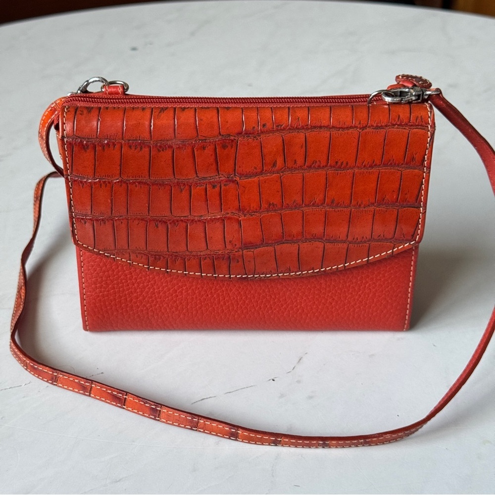 Brighton Burnt Orange Crossbody Organizer Leather Bag near perfect condition - Picture 6 of 12